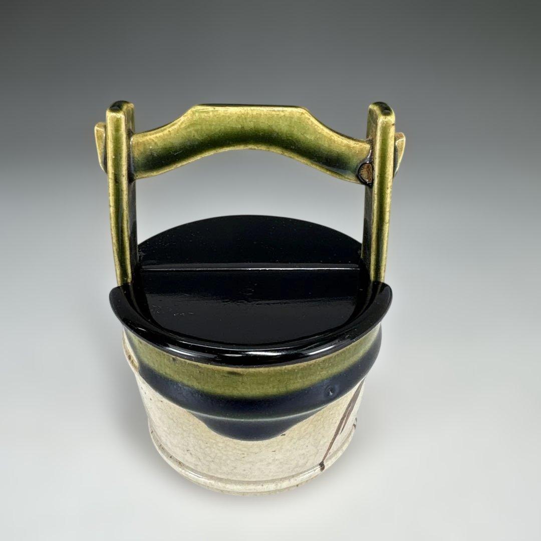 【中古品】山口錠鉄造　織部丸手桶茶入（共箱）USED〈税込・送料込〉