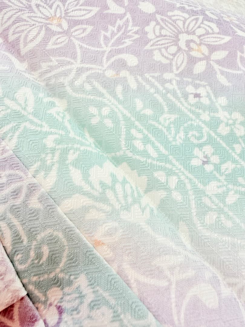 未使用品 高級 小紋 洗える着物 パステルカラー ポリエステル