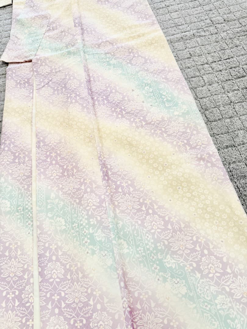 未使用品 高級 小紋 洗える着物 パステルカラー ポリエステル