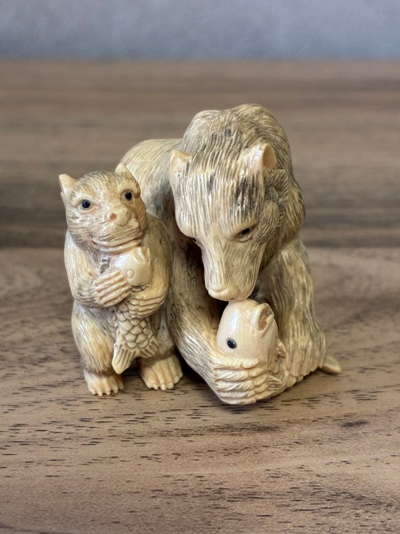 熊の親子　根付け