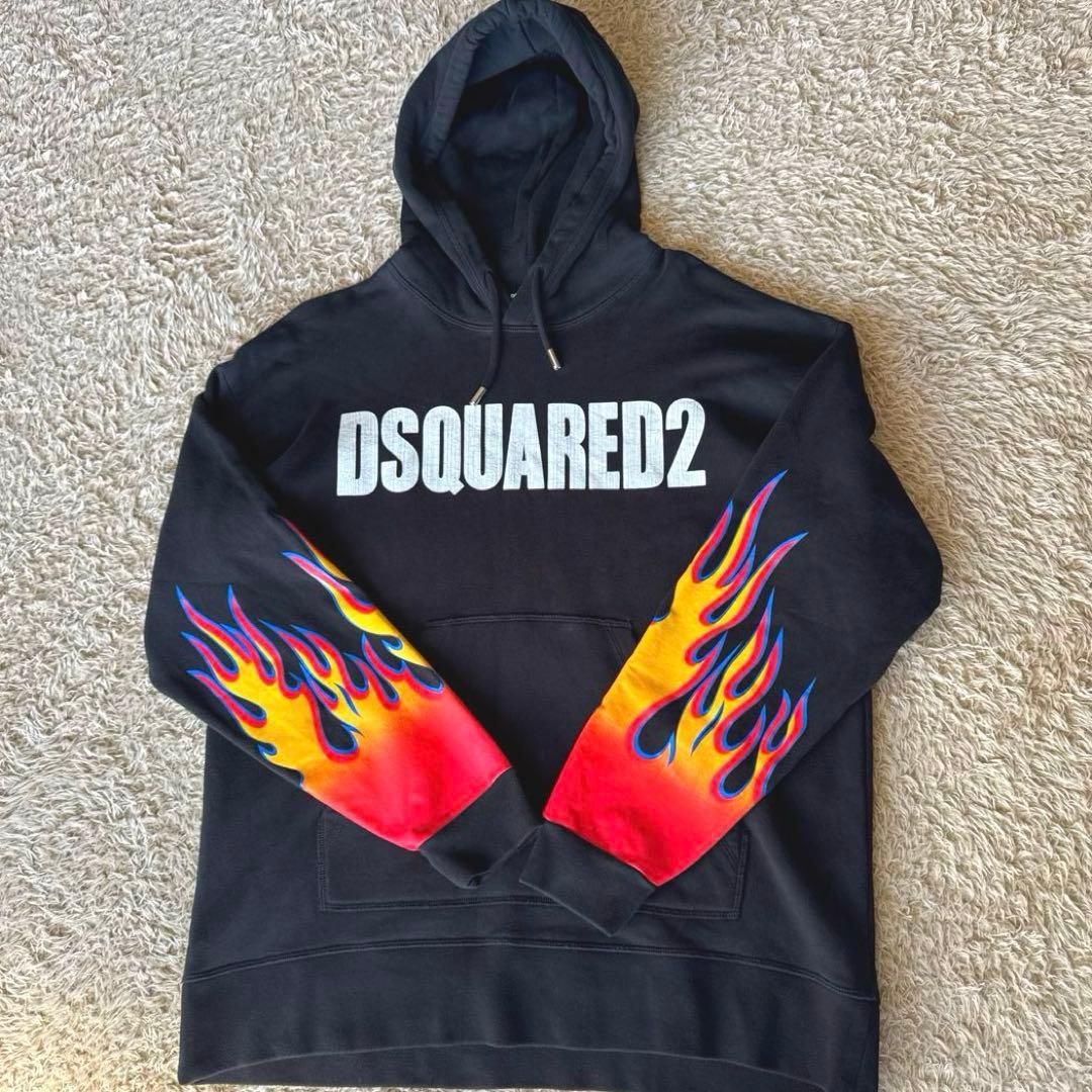 ひ*ろ様 ✨極美✨ディースクエアード2 パーカー　ブラック　フレイムス　ファイヤ
