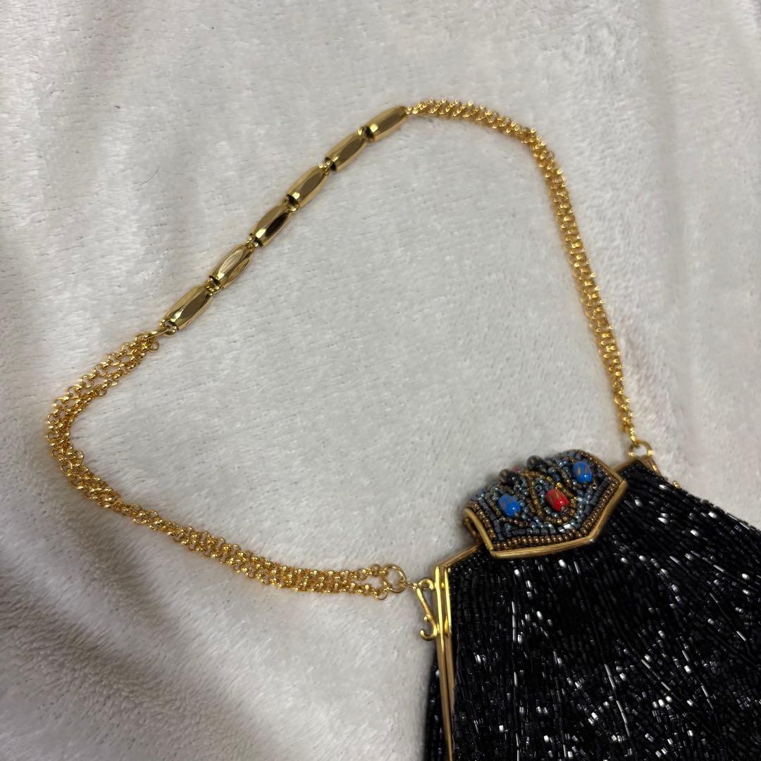 LUMY♡ビーズ装飾　黒　バッグ　留め具　チェーン　ブラック　パーティー