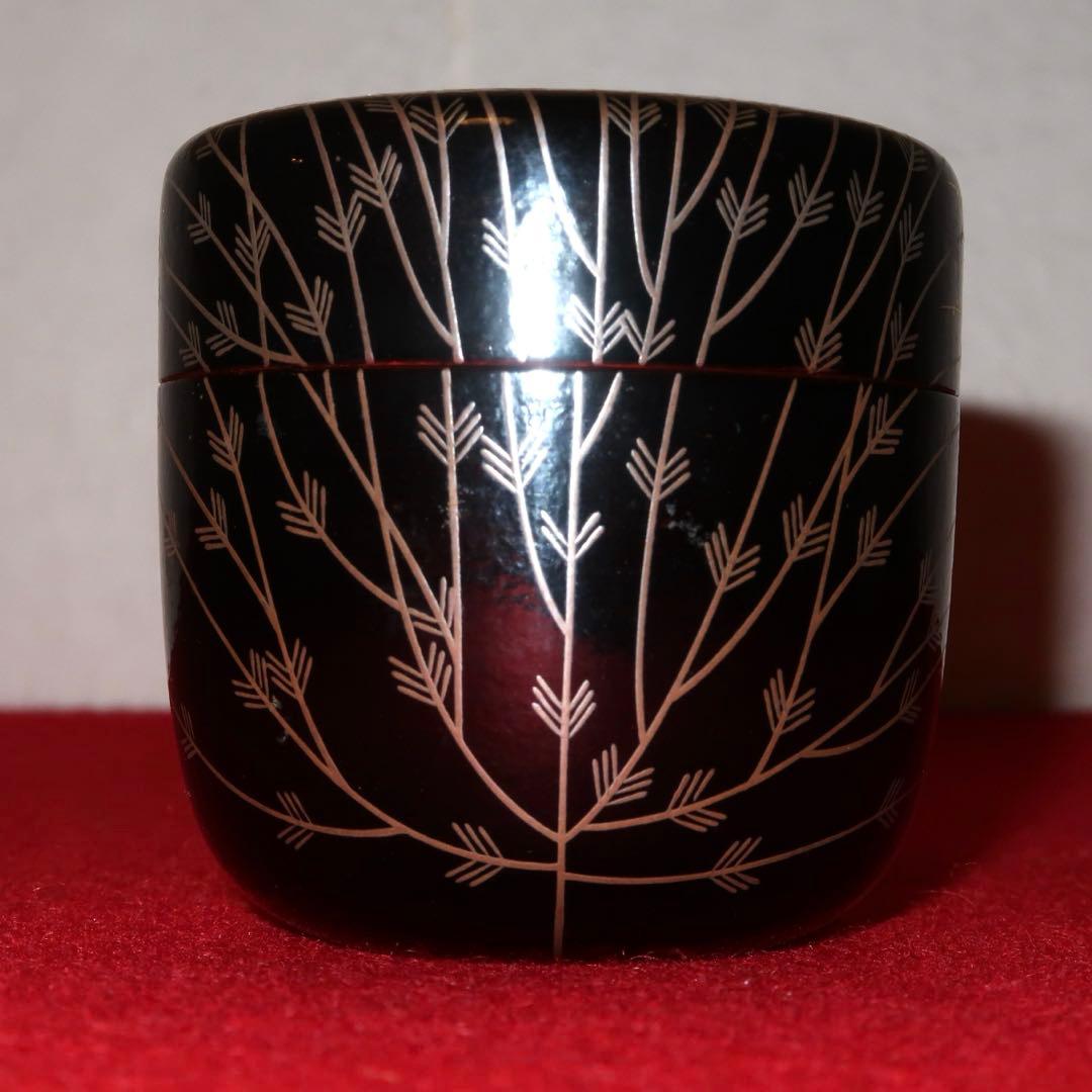 【茶道具】石井隆鳳作　芽張柳蒔絵大棗