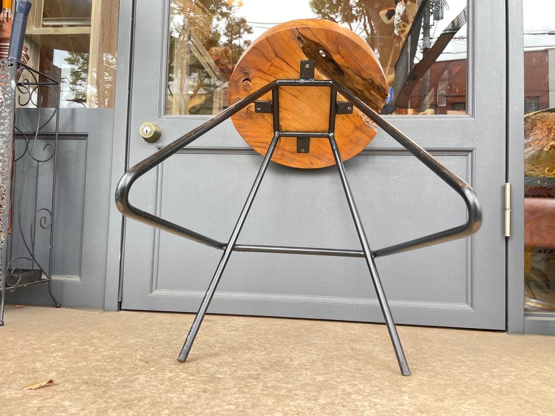 B7106【無垢×アイアン】ラウンドスツール アイアンスツール