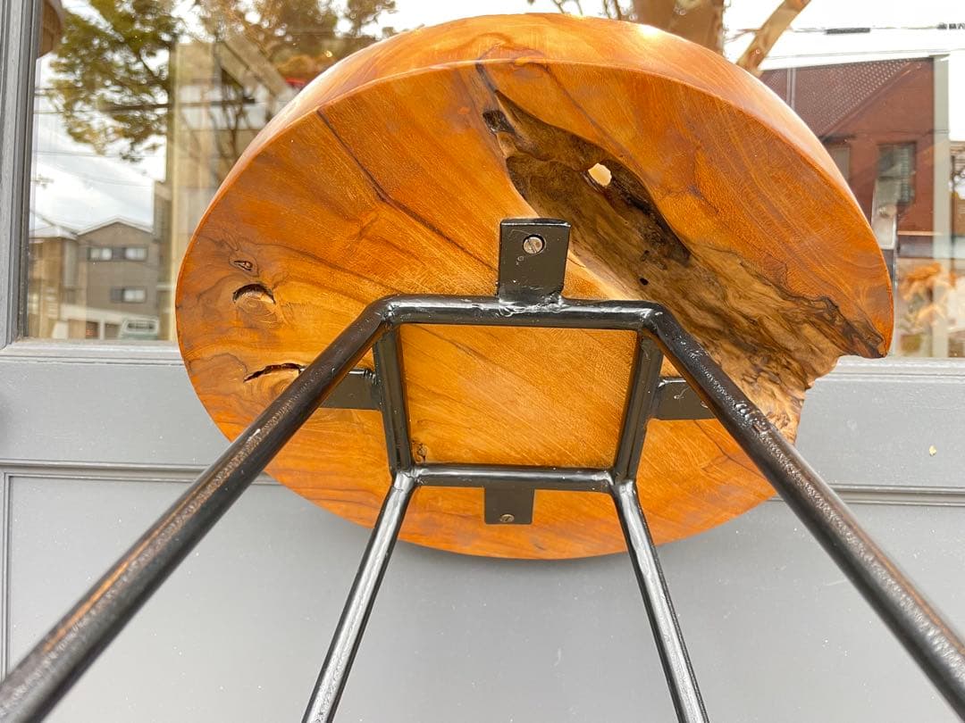 B7106【無垢×アイアン】ラウンドスツール アイアンスツール