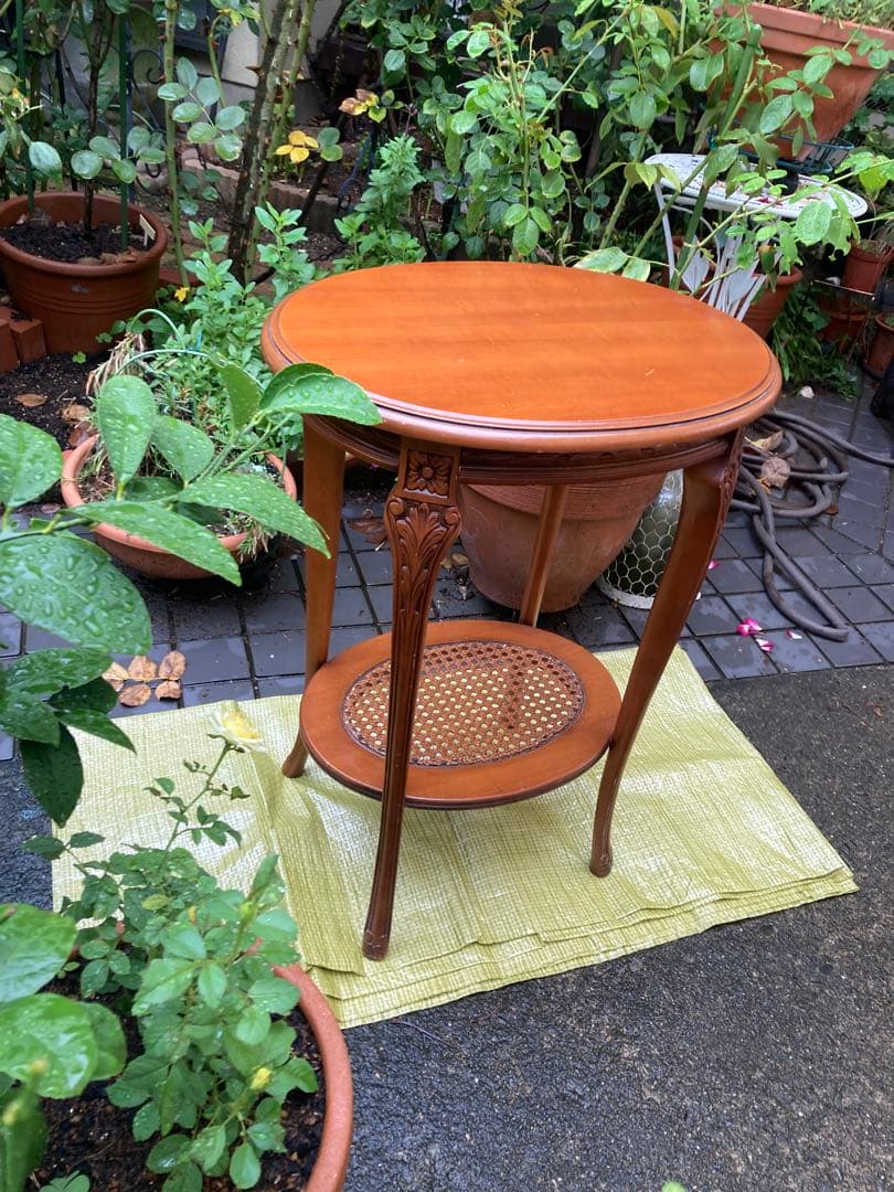 アンティーク家具　イタリア製　花柄象嵌　サイドテーブル　花台　猫脚