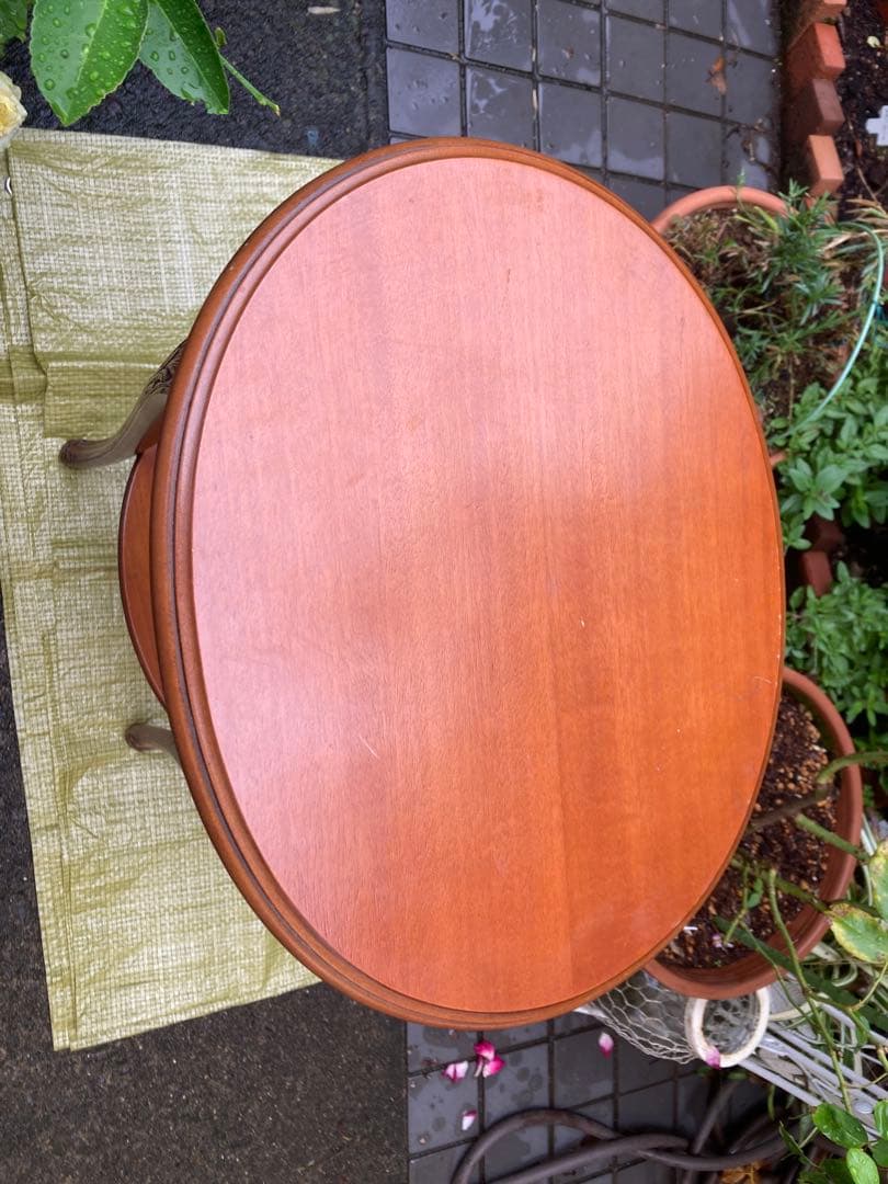 アンティーク家具　イタリア製　花柄象嵌　サイドテーブル　花台　猫脚