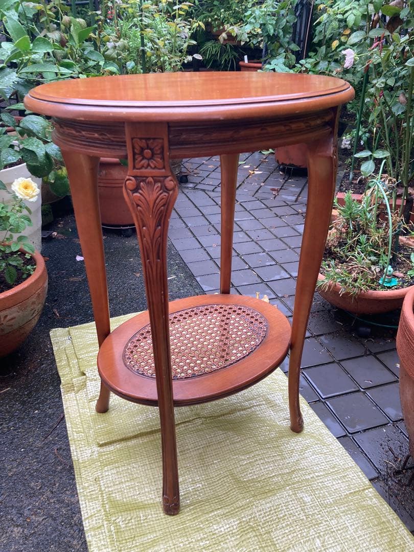 アンティーク家具　イタリア製　花柄象嵌　サイドテーブル　花台　猫脚