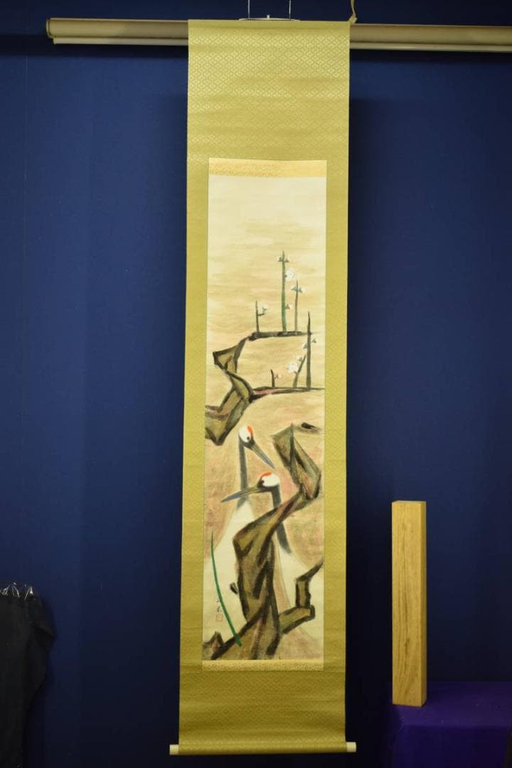 真作/戸島光基/梅に双鶴図/布袋屋掛軸HG-510