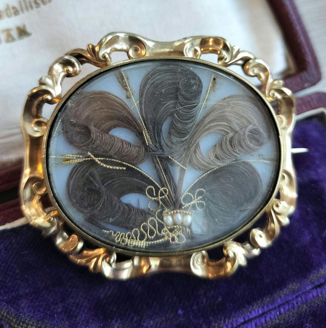 アンティーク モーニングジュエリー ブローチ 遺髪 訳あり