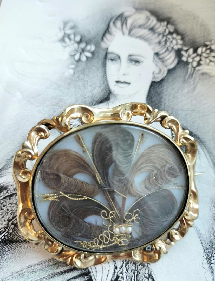 アンティーク モーニングジュエリー ブローチ 遺髪 訳あり