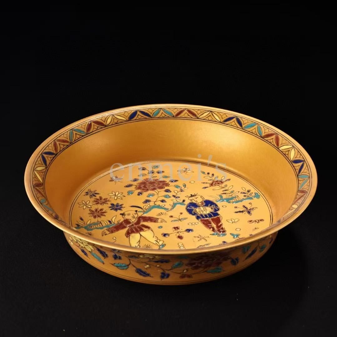 中国古美術・旧蔵 御用・ 粉彩人物図磁器の中皿・純手描き・文房具・置物・観賞皿