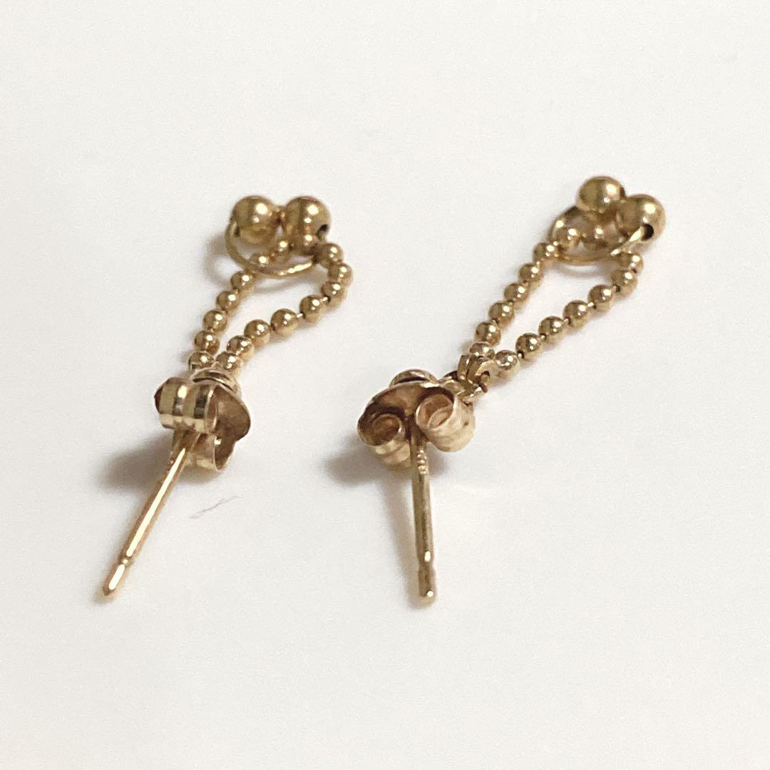 18金 ゴールド デザインピアス ボールチェーン 揺れるタイプ 0.4g/563