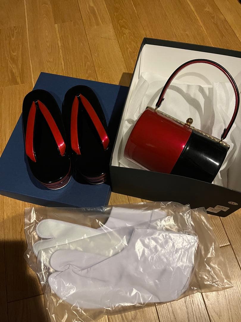 和装用草履とバッグセット 黒赤