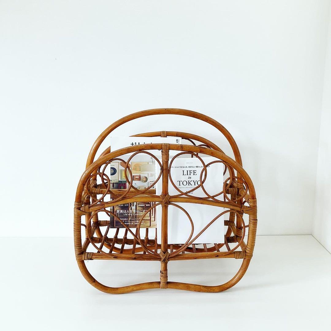 ラタン　籐　マガジンラック　モダンビンテージ　雑貨　ブロカント