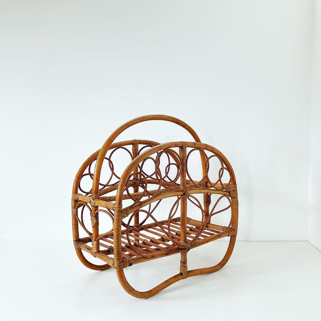 ラタン　籐　マガジンラック　モダンビンテージ　雑貨　ブロカント