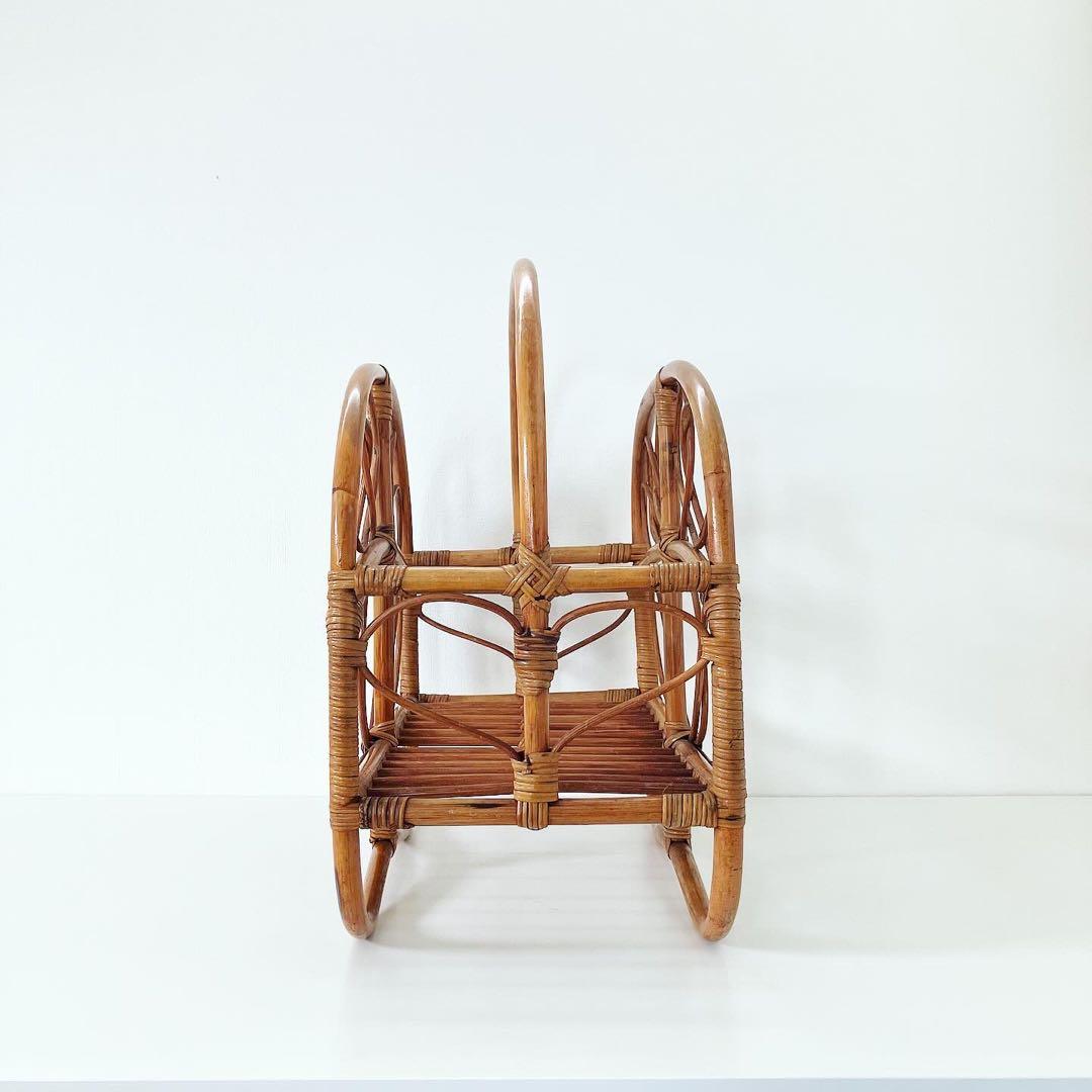 ラタン　籐　マガジンラック　モダンビンテージ　雑貨　ブロカント