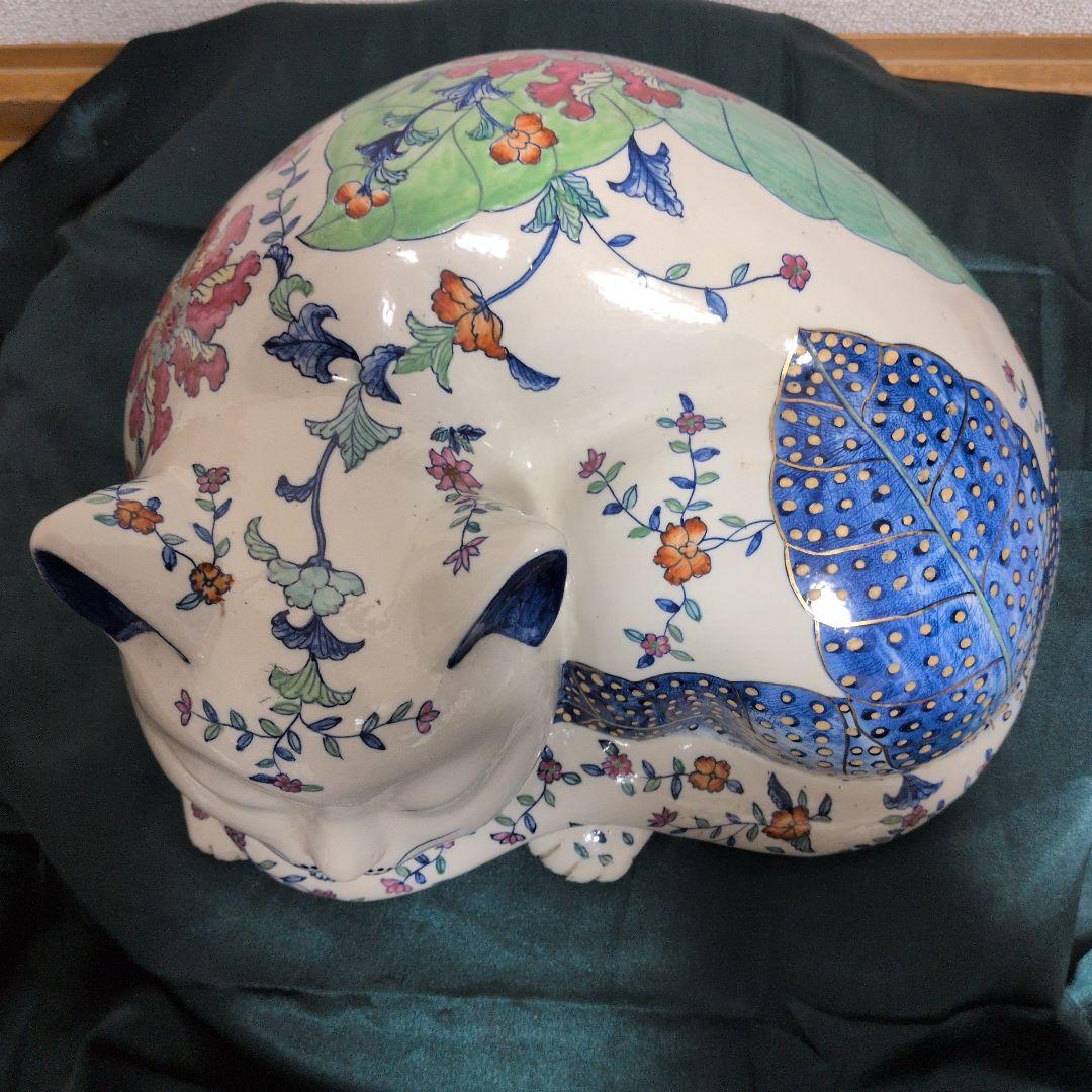 景徳鎮 雅玩珍蔵 眠り猫 招き猫 中国美術 色絵 金彩 骨董品 古美術