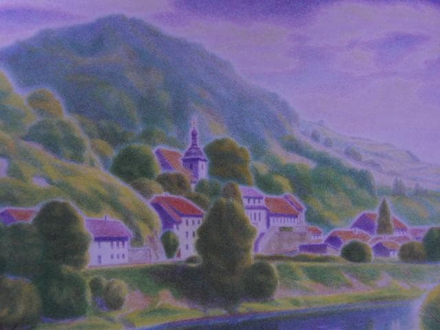 五十嵐二朗、【モルダウ上流の村】、希少な額装用画集より