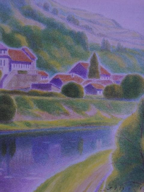 五十嵐二朗、【モルダウ上流の村】、希少な額装用画集より