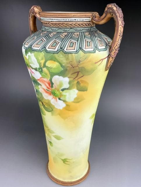 【超大型・訳アリ】オールドノリタケ 約３１．５㎝　花紋盛上げ花瓶 クレマチス