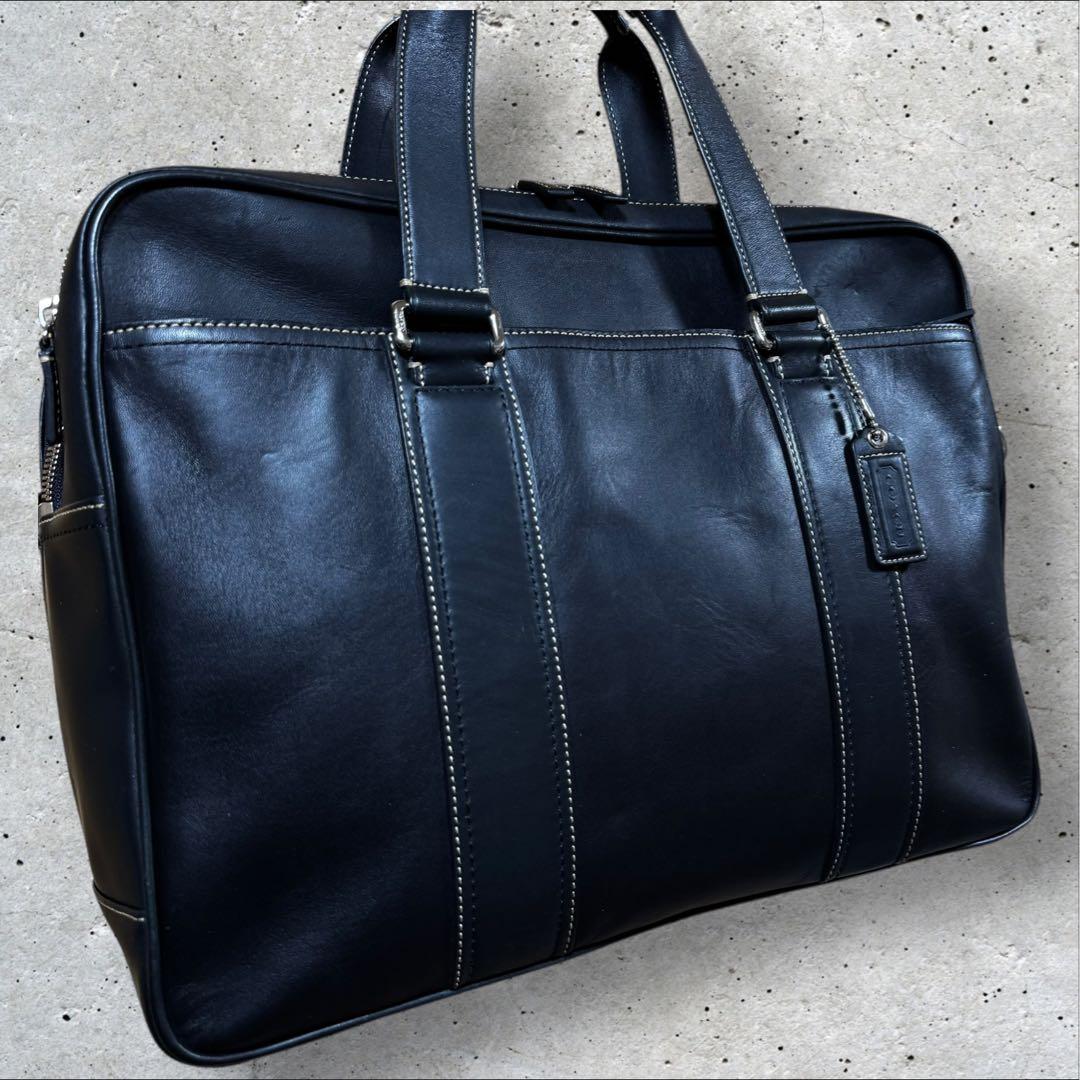 COACH コーチ 2way ブラック レザー ビジネスバッグ 肩掛け斜め掛け