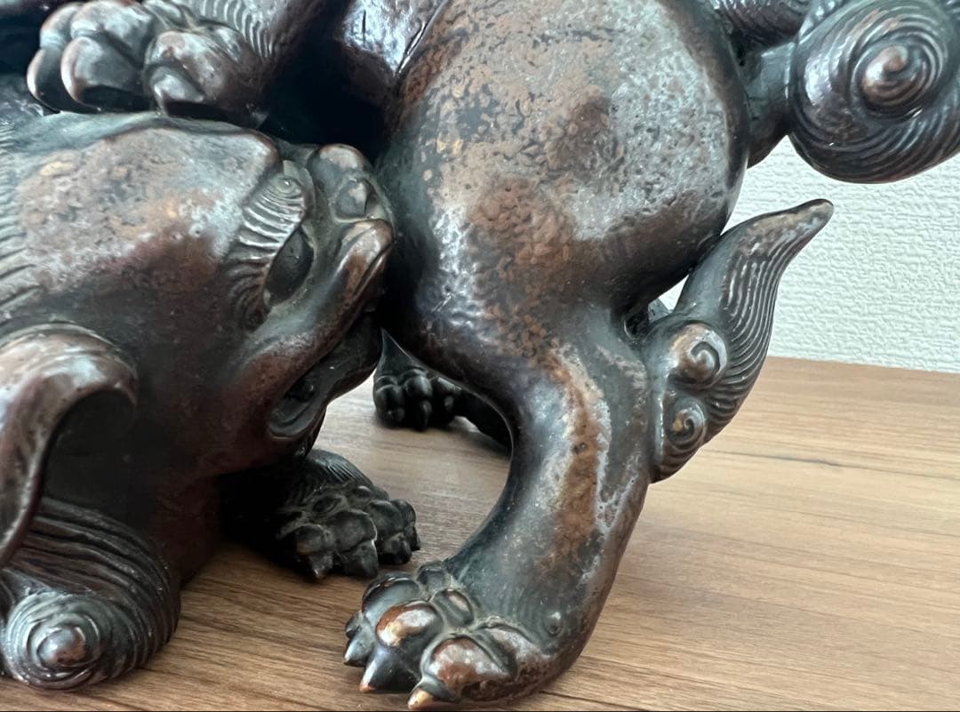 古備前置物 狂獅子像 江戸末期頃 収納木箱有 アンティーク