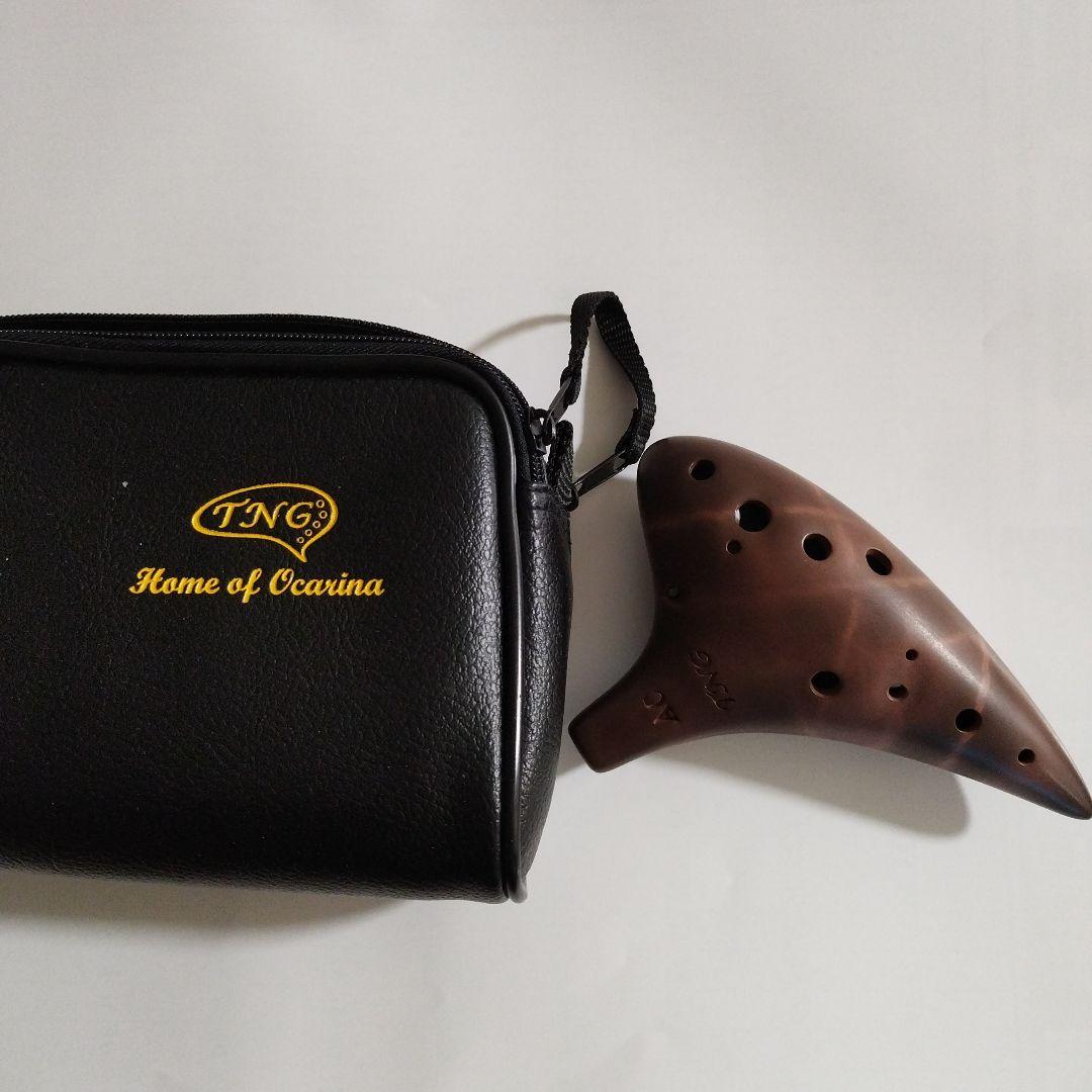 AC 12孔オカリナ ブラウン 収納ケース付き赤土