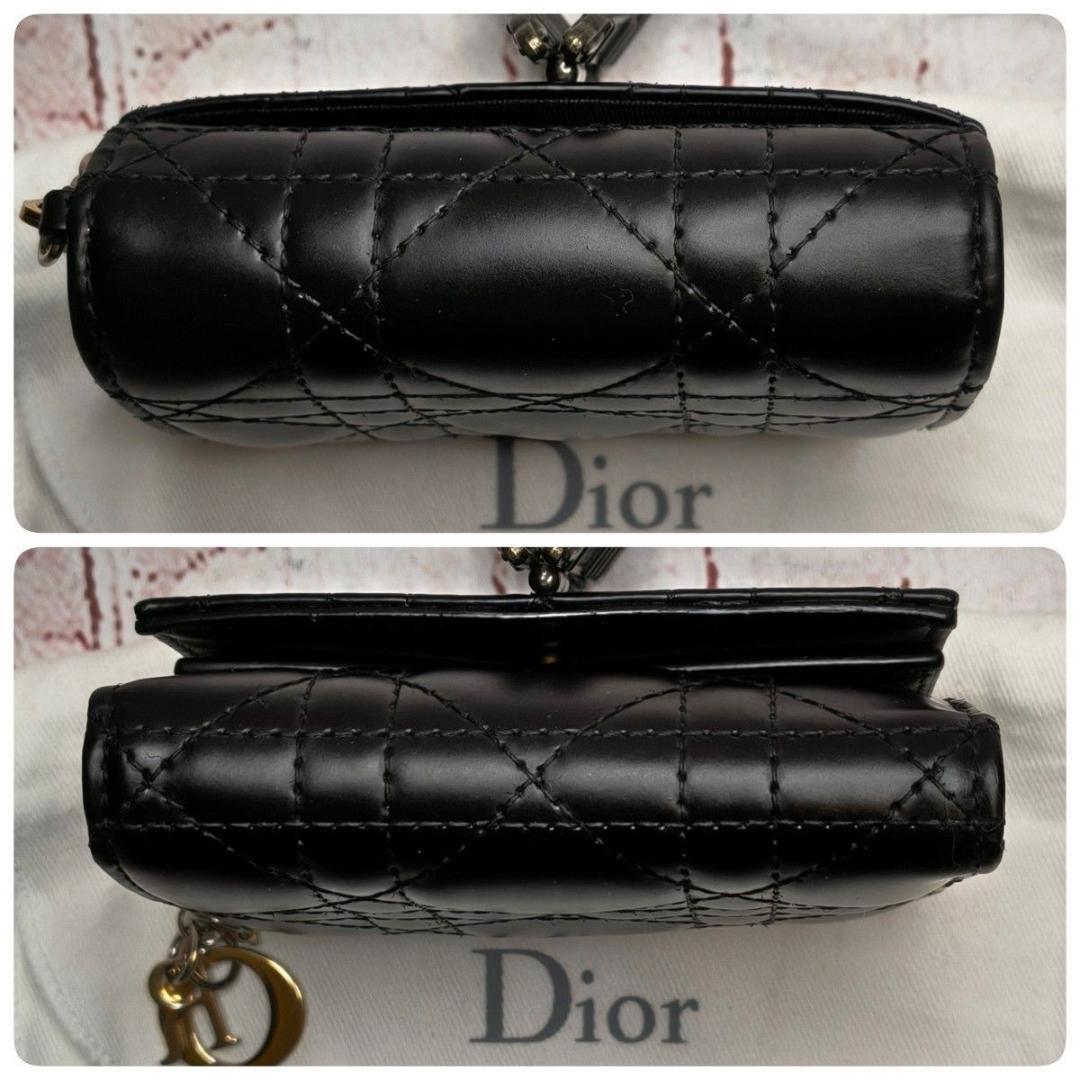 【美品】ディオール 三つ折財布 ロータス カナージュ エナメル ラムスキン／黒E