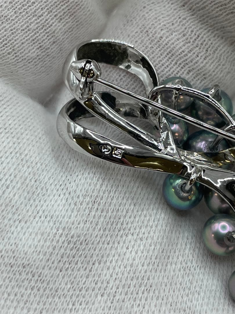 TASAKI 田崎真珠　黒真珠silverブローチ　S刻印