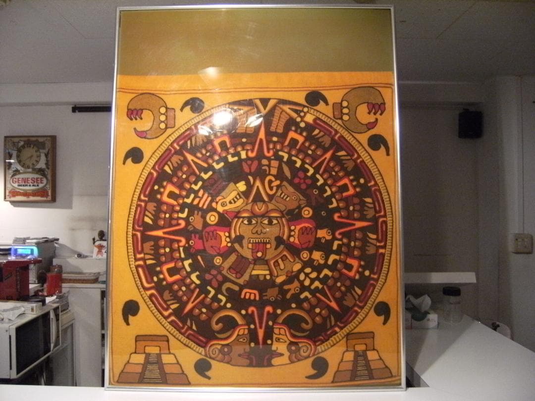 レトロ★メキシコ製品 当時物 世界遺産 マヤ文明 太陽の石 刺繍 装飾品 飾り物