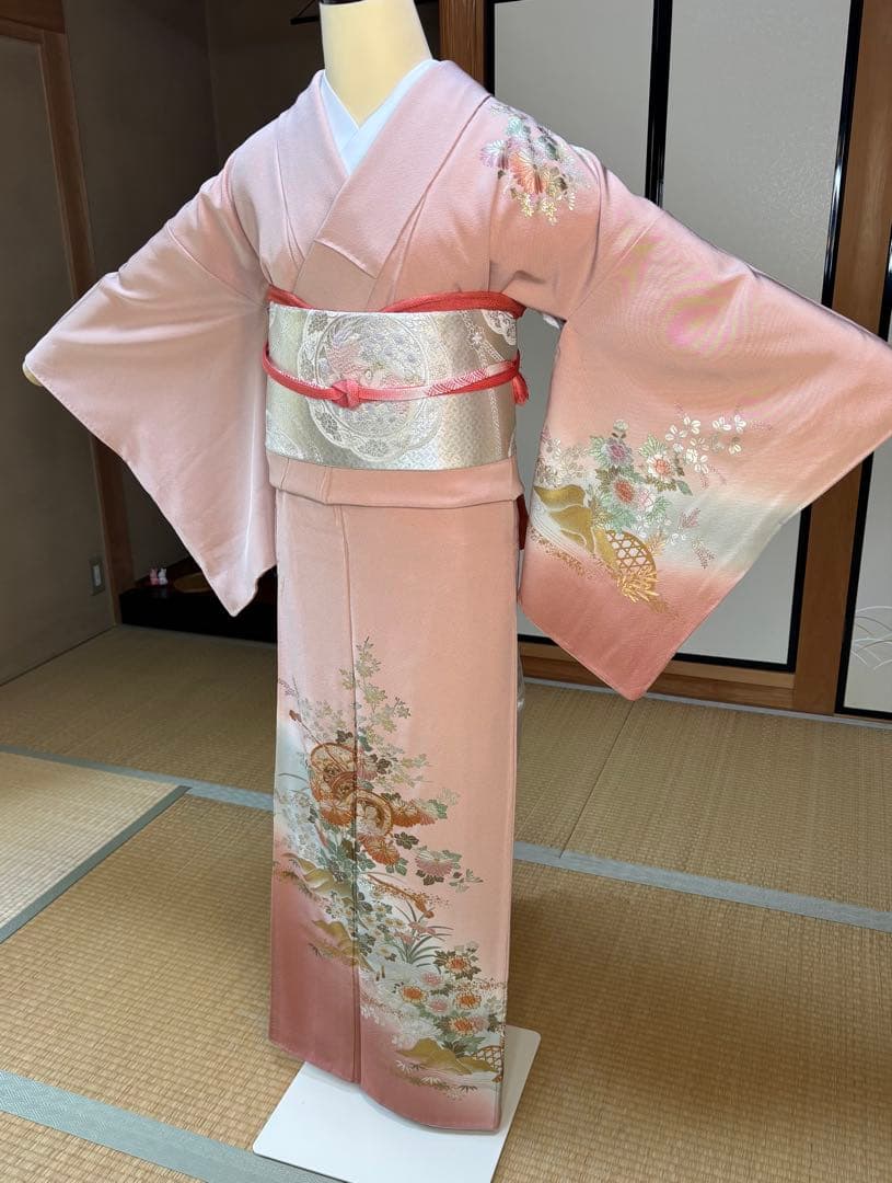 フォーマル4点フルセット 正絹訪問着　袋帯　帯締め帯揚げ