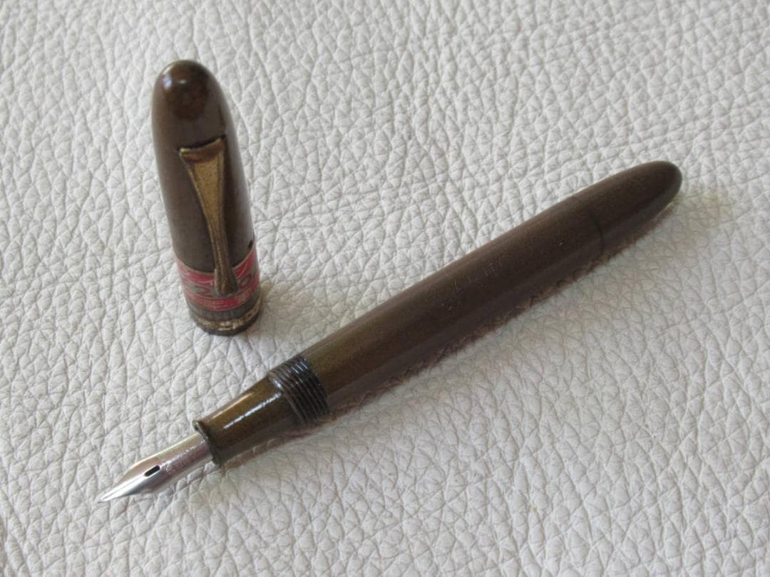 ◆未使用 1950年頃 ラベル付◆杉田万年筆 ライン 茶色ベークライト製 細字