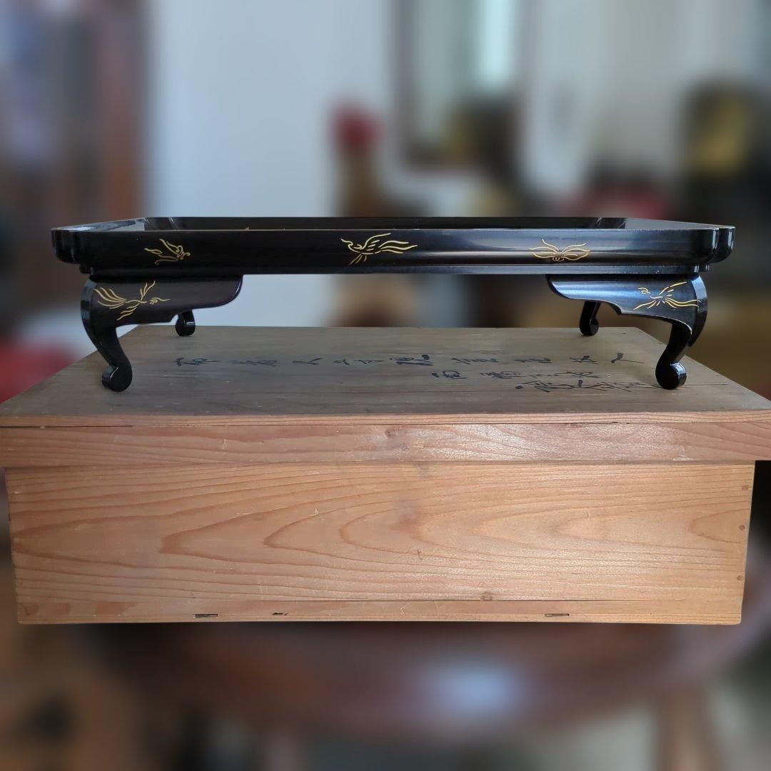 骨董 飾り台 猫脚 蒔絵 硯台 木製漆器 美品 脚付き　お膳　木箱