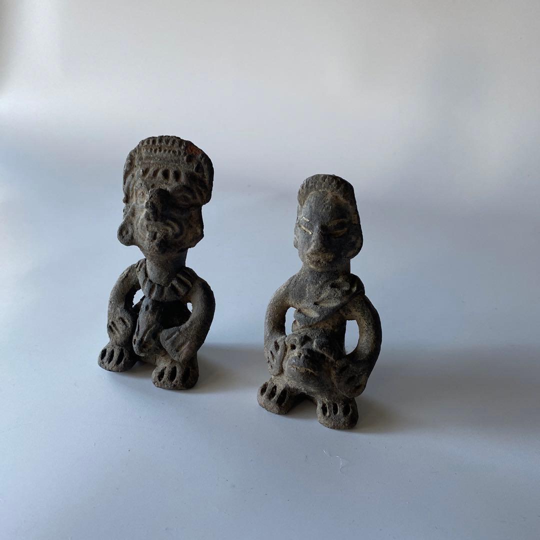 メキシコ 土製人物像 一対 プリミティブアート 中米系 土偶 人物像 ペア