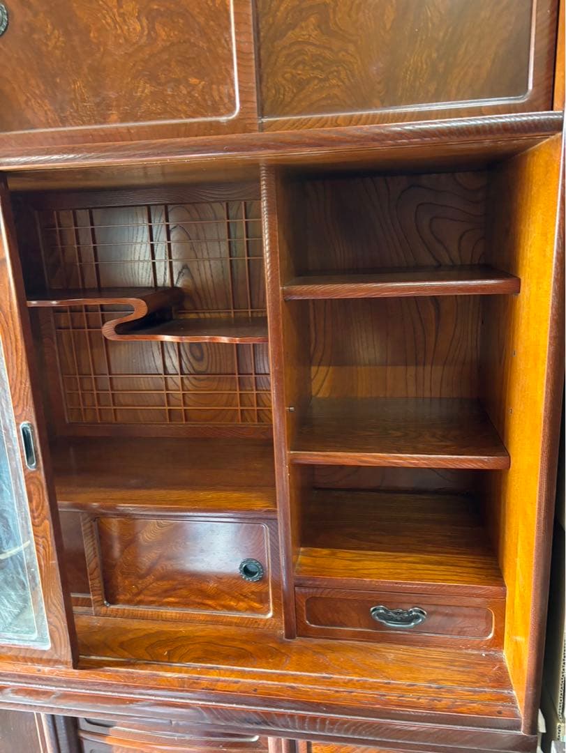 和茶箪笥　和茶タンス　高級　和家具　日本製　アンティーク　昭和レトロ　ガラス戸