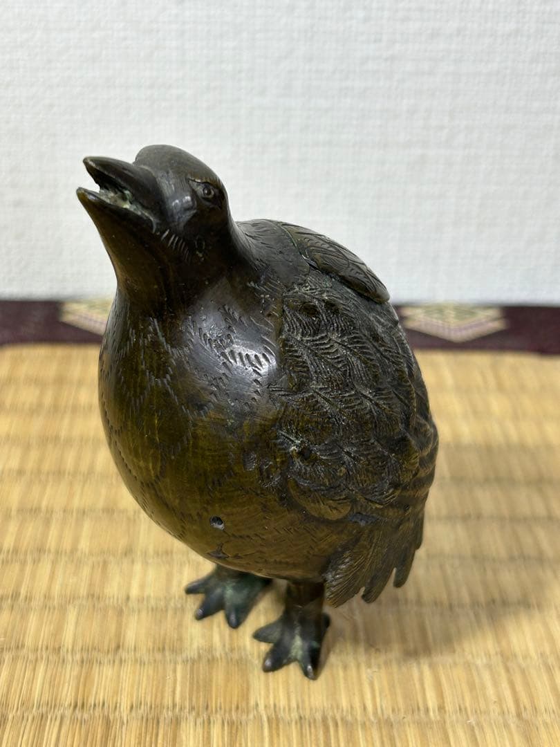 銅製　うづら　香炉　桐箱