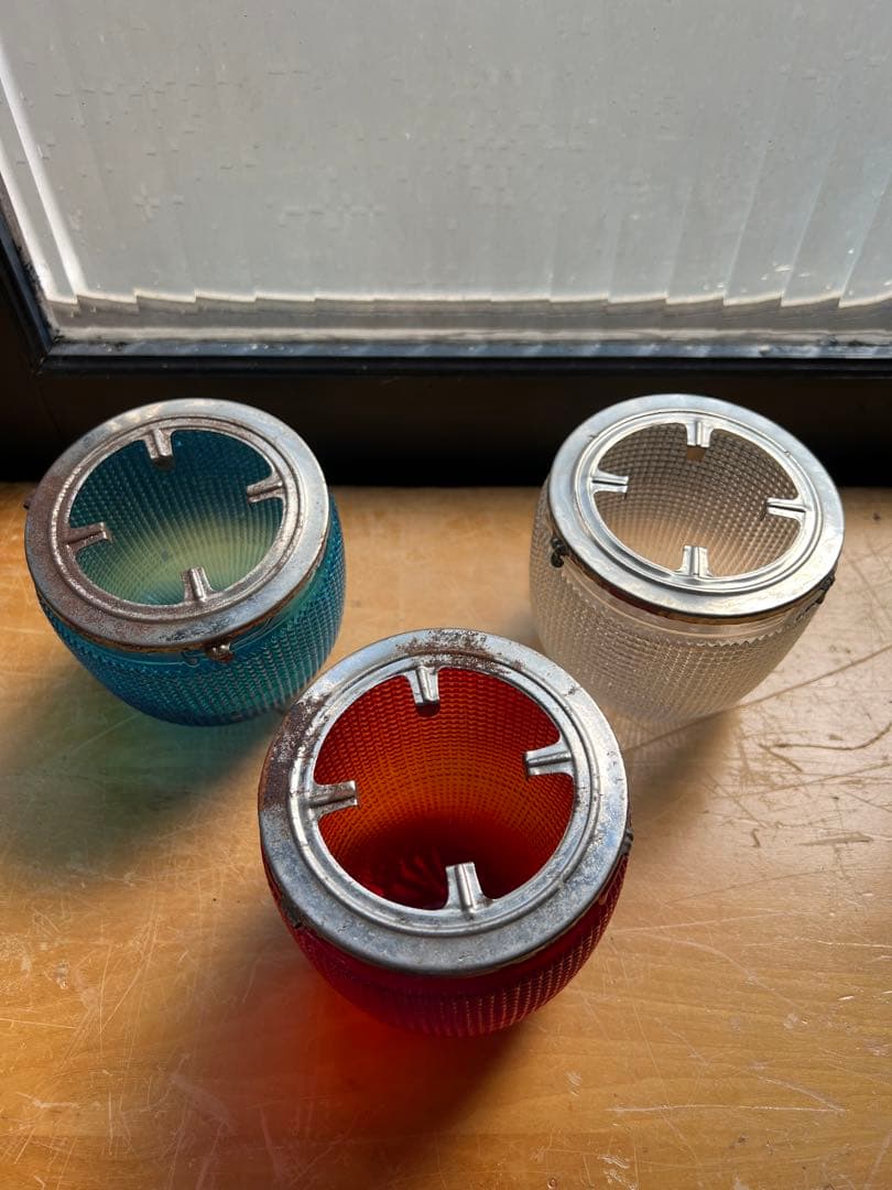 レトロ　ガラス　ハエ取りビン　3色セット　電笠　照明　型ガラス　ホヤ