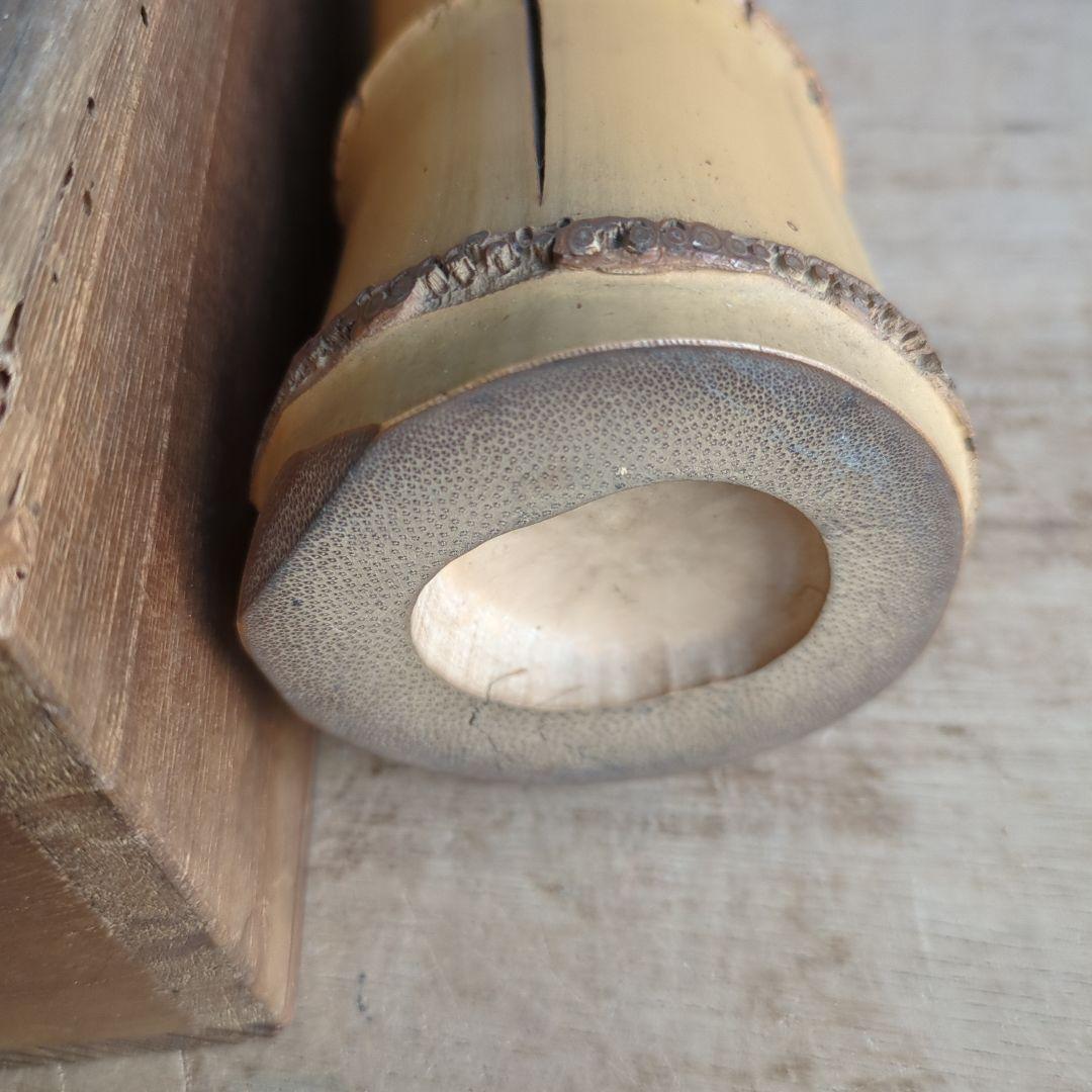 骨董 一重切 堀之内宗完 花押 花入れ 掛け花 竹細工 木箱 茶道具