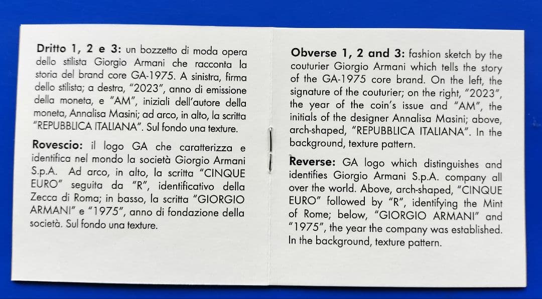 ジョルジオ・アルマーニ銀貨（5€3枚セット）イタリア2023年　超希少❗️