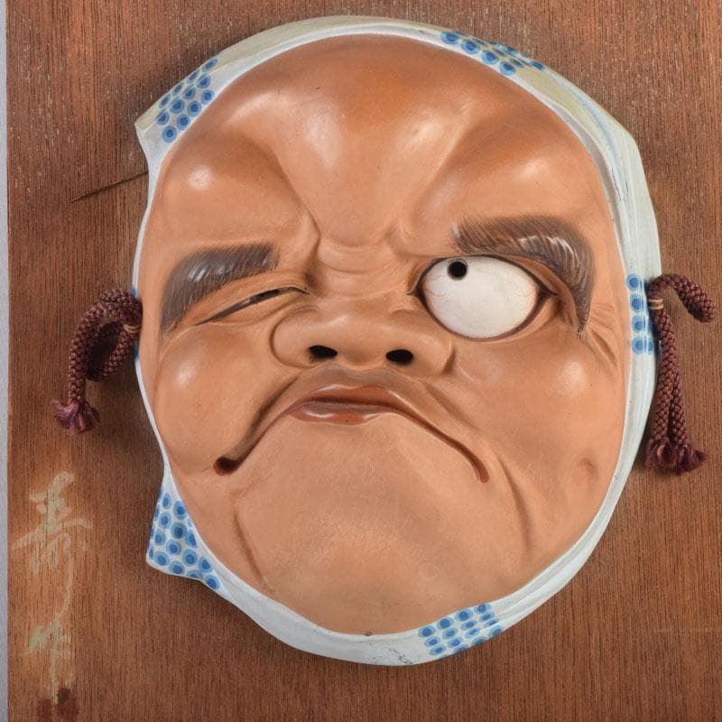 能面　能楽　雅楽　陶器製　翁　ひょっとこ　お面　2点まとめて　額装　V9153A