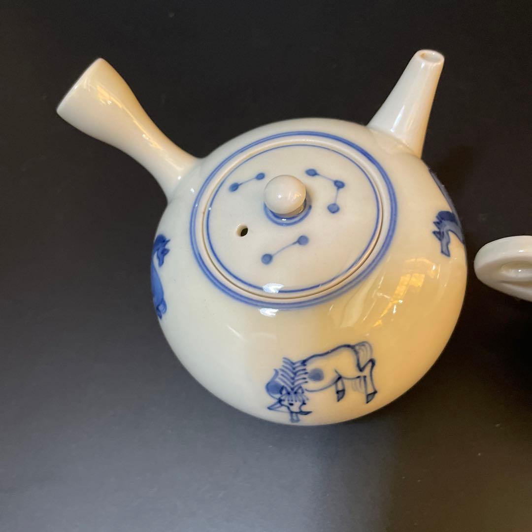 古い染め付け茶器　在名あり　雲魯？急須　前茶碗　建水