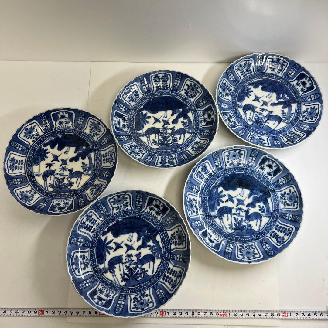 江戸中後期　古伊万里　芙蓉手輪花七寸皿　直径約20.5㎝　東Y8-0122②