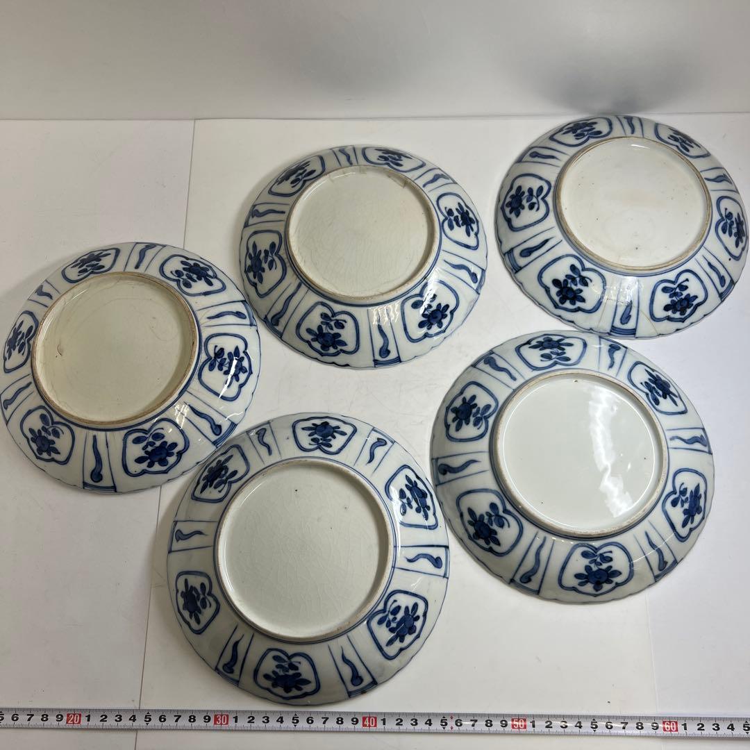 江戸中後期　古伊万里　芙蓉手輪花七寸皿　直径約20.5㎝　東Y8-0122②