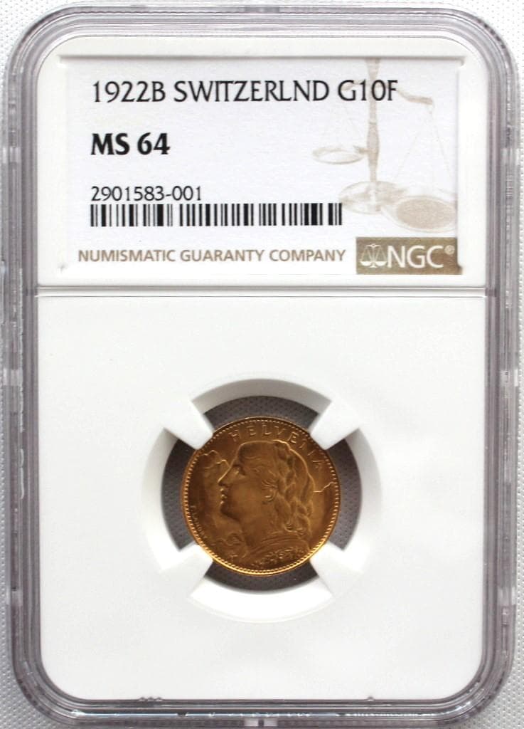 まやさん…！専用　1922年 スイス ブレネリ10フラン 金貨 NGC MS64