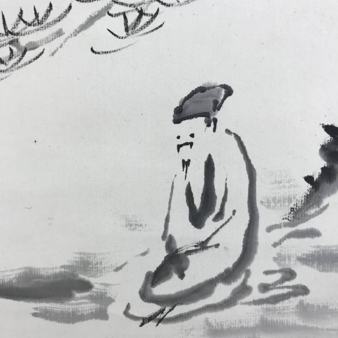 【真作】田中柏陰/鶴人物画賛/山水図/掛軸☆宝船☆AD-422