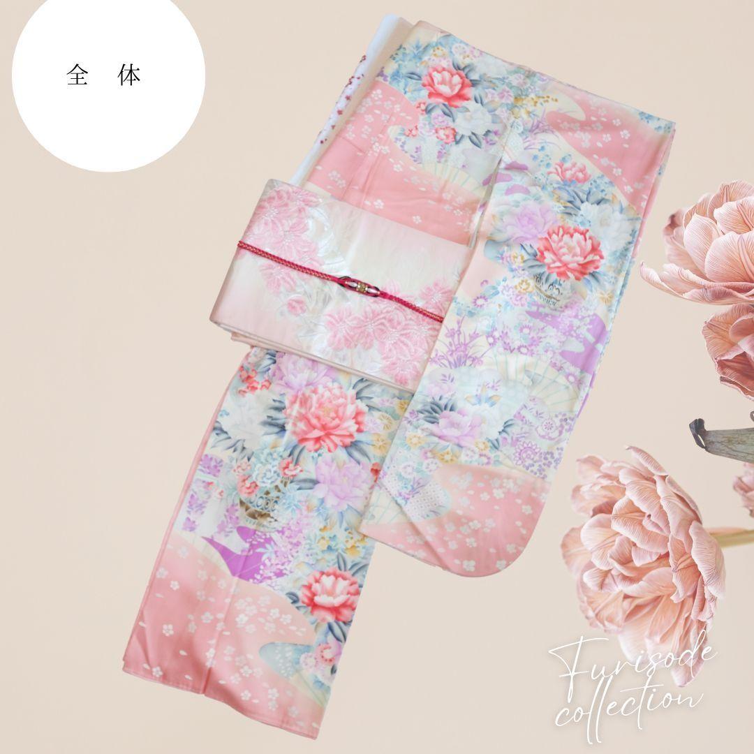 振袖フルセット　ホワイトピンク　豪華牡丹柄　成人式　卒業式