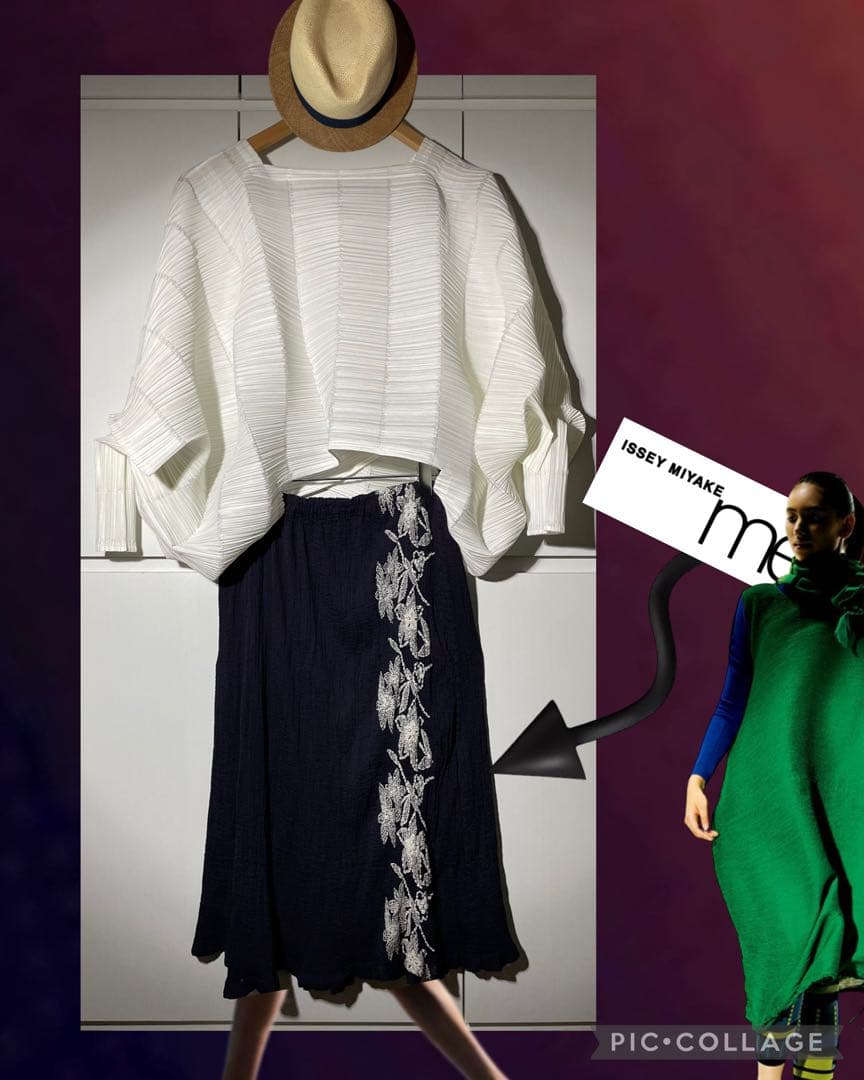 イッセイミヤケ 刺繍スカート 涼 me by issay miyak