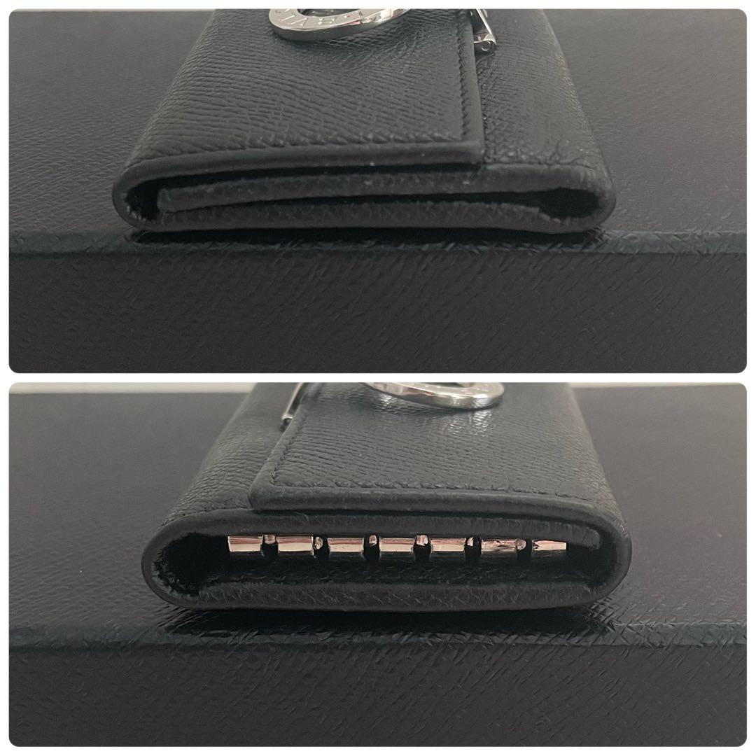 美品　ブルガリ　キーケース　ロゴクリップ　キーホルダー　レザー　黒