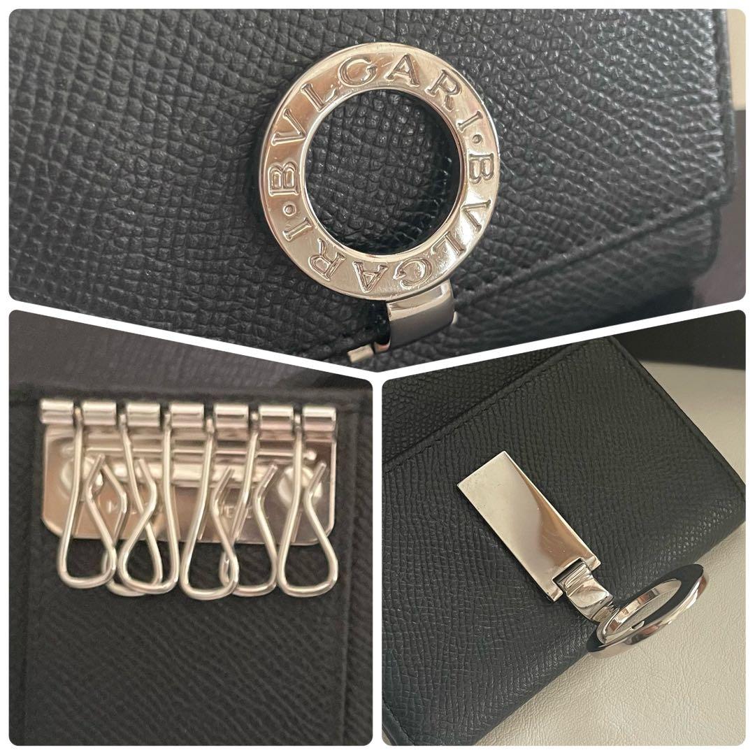 美品　ブルガリ　キーケース　ロゴクリップ　キーホルダー　レザー　黒